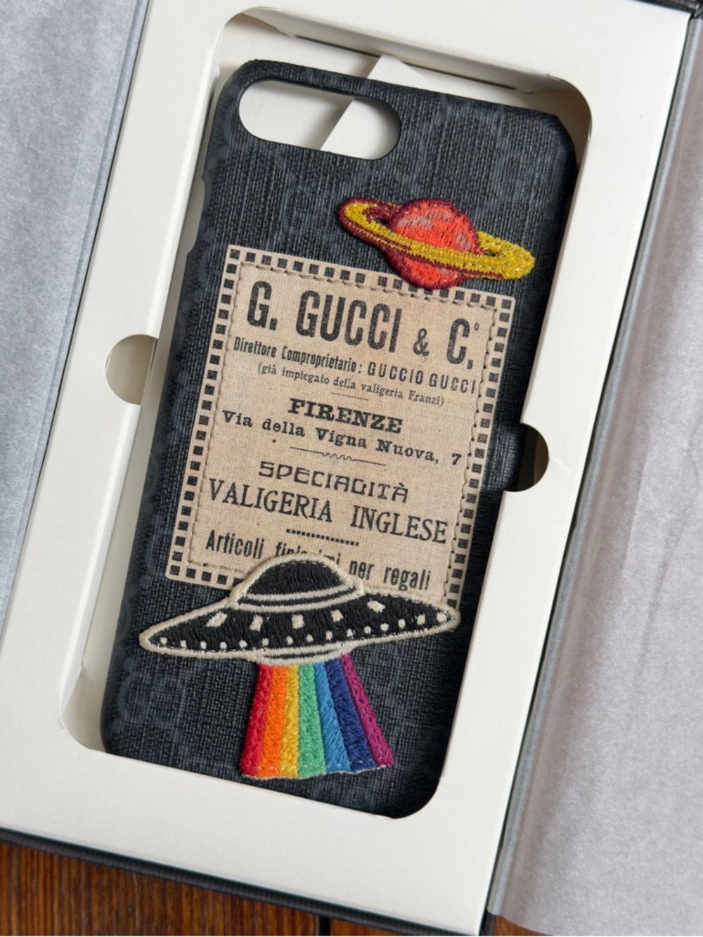 Gucci Black Embroidered UFO & Planet Denim iPhone Case